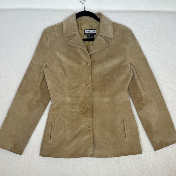 VTG Y2K Wet Seal Tan Suede Leather Collared Jacket Sz M Gilmore Girls Western - Picture 1 of 10